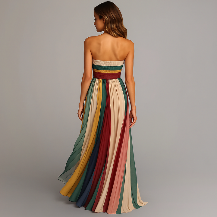 Emily & Isabella Brooks | Women's Strapless Colorful Pleated Maxi Dress