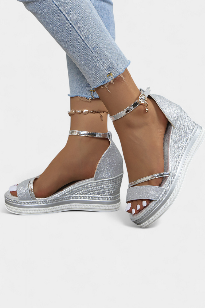 Emily & Isabella Brooks | Orthopedic Wedge Platform Sandals, Shiny Finish