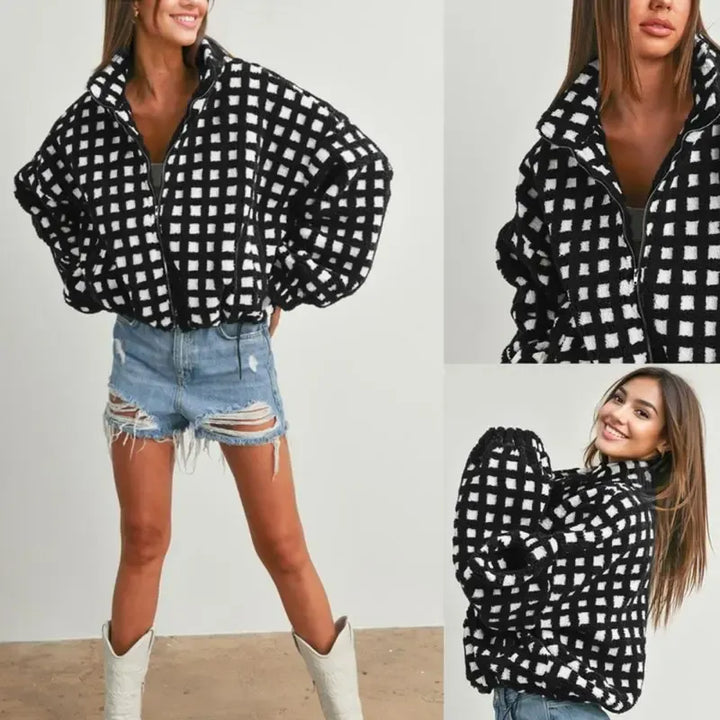 Emily & Isabella Brooks | Fleece Jacket with Check Pattern