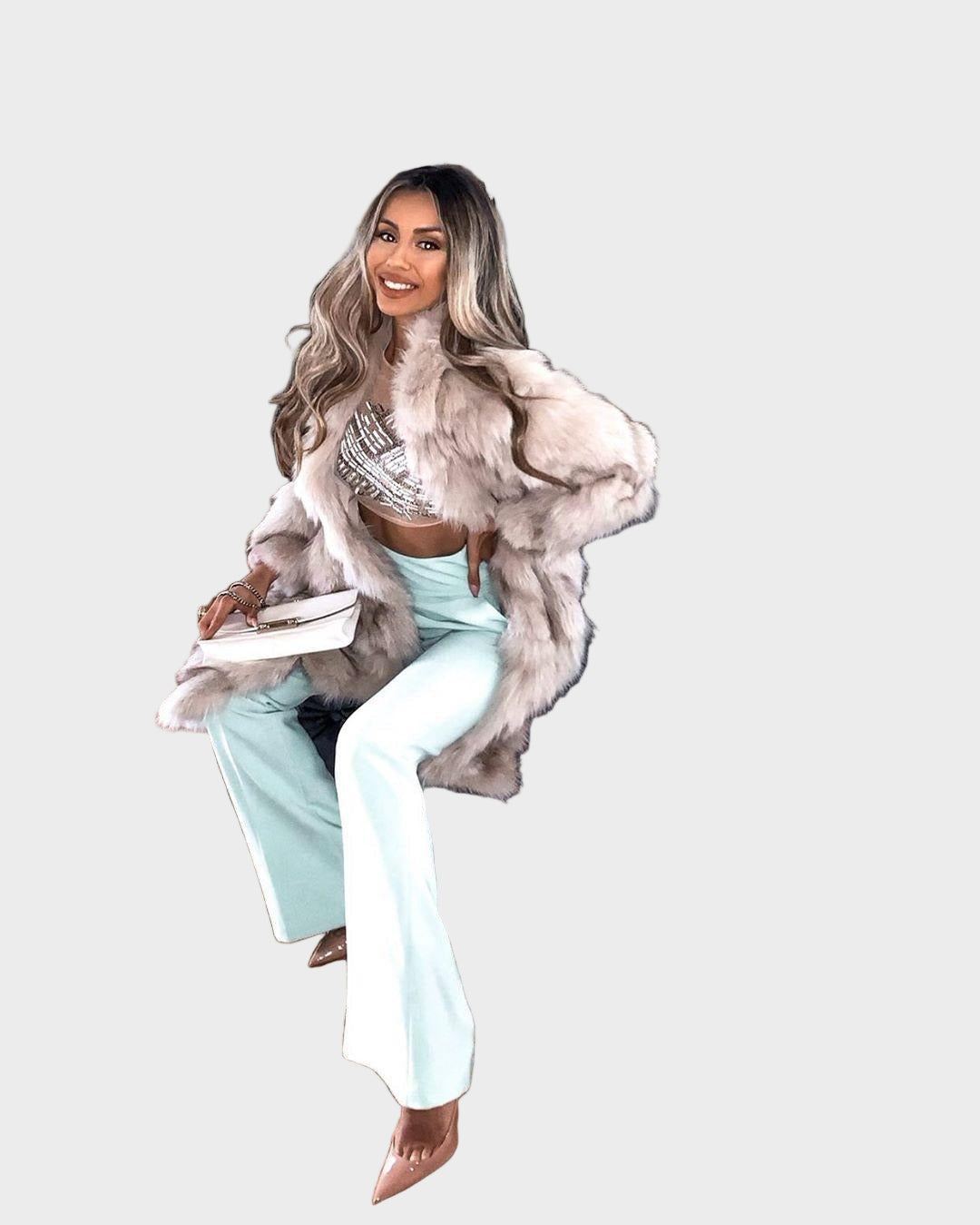 Emily & Isabella Brooks | Long Faux Fox Fur Coat