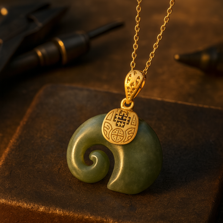Emily & Isabella Brooks | Hetian Jade Elephant Pendant Necklace – 18K Gold Plated Chain