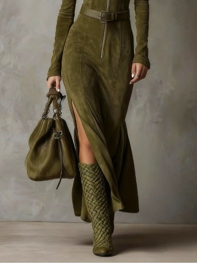 Emily & Isabella Brooks | Long Suede Dress