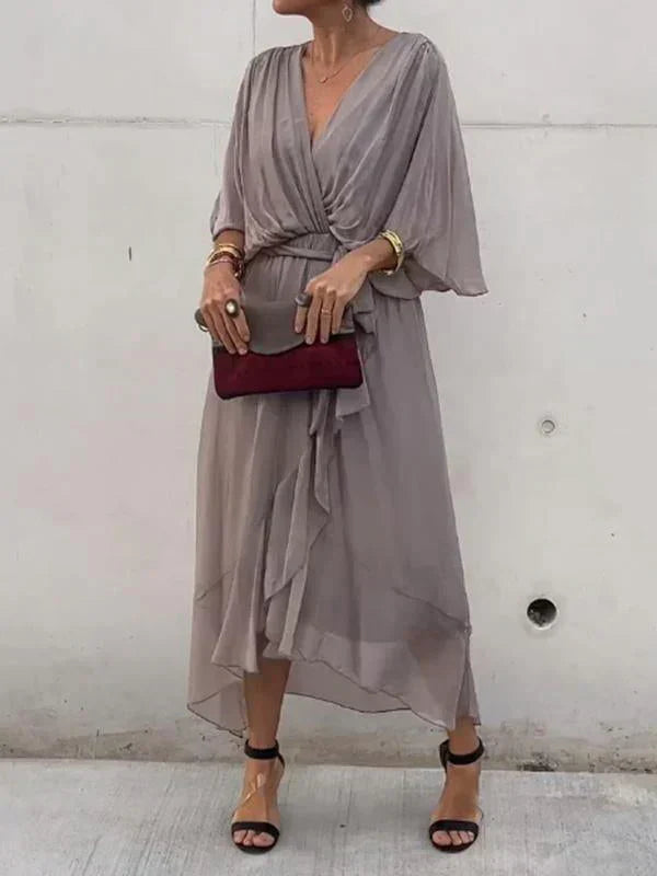 Emily & Isabella Brooks | Silk Chiffon Dress with V-Neck