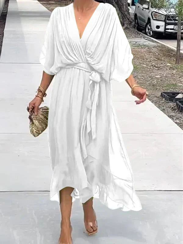 Emily & Isabella Brooks | Silk Chiffon Dress with V-Neck
