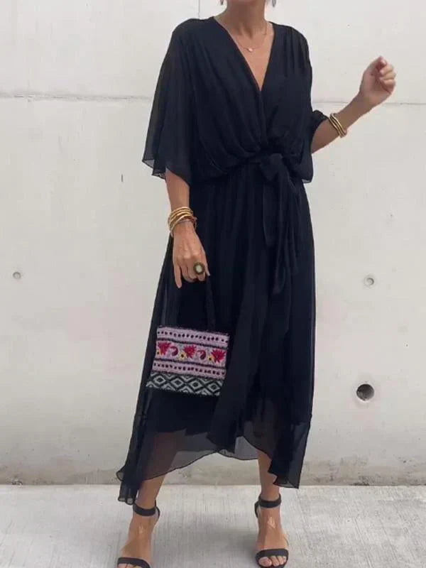 Emily & Isabella Brooks | Silk Chiffon Dress with V-Neck