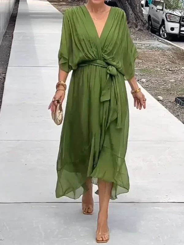 Emily & Isabella Brooks | Silk Chiffon Dress with V-neck