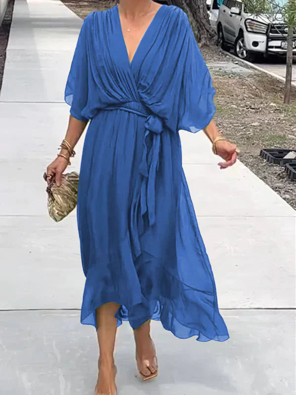 Emily & Isabella Brooks | Silk Chiffon Dress with V-Neck