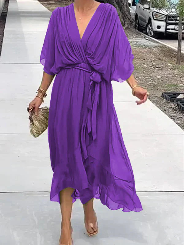 Emily & Isabella Brooks | Silk Chiffon Dress with V-Neck