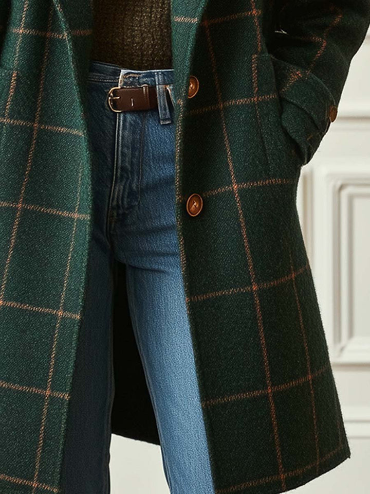 Emily & Isabella Brooks | Women's Plaid Tweed Coat with Collar