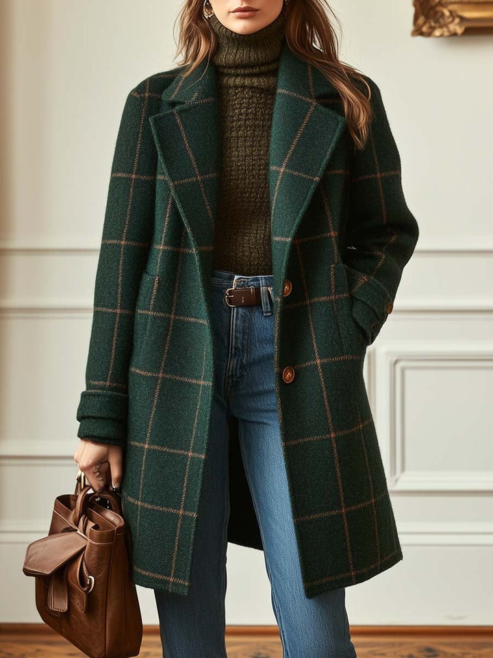 Emily & Isabella Brooks | Women's Plaid Tweed Coat with Collar