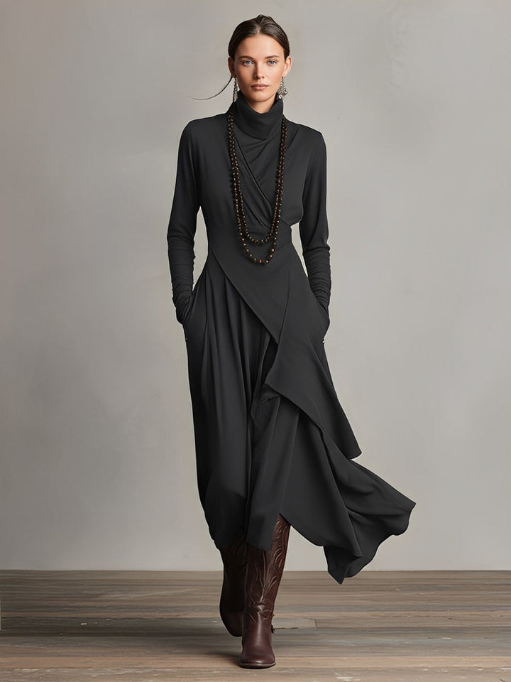 Emily & Isabella Brooks | Asymmetrical Maxi Knit Dress, Roll Neck