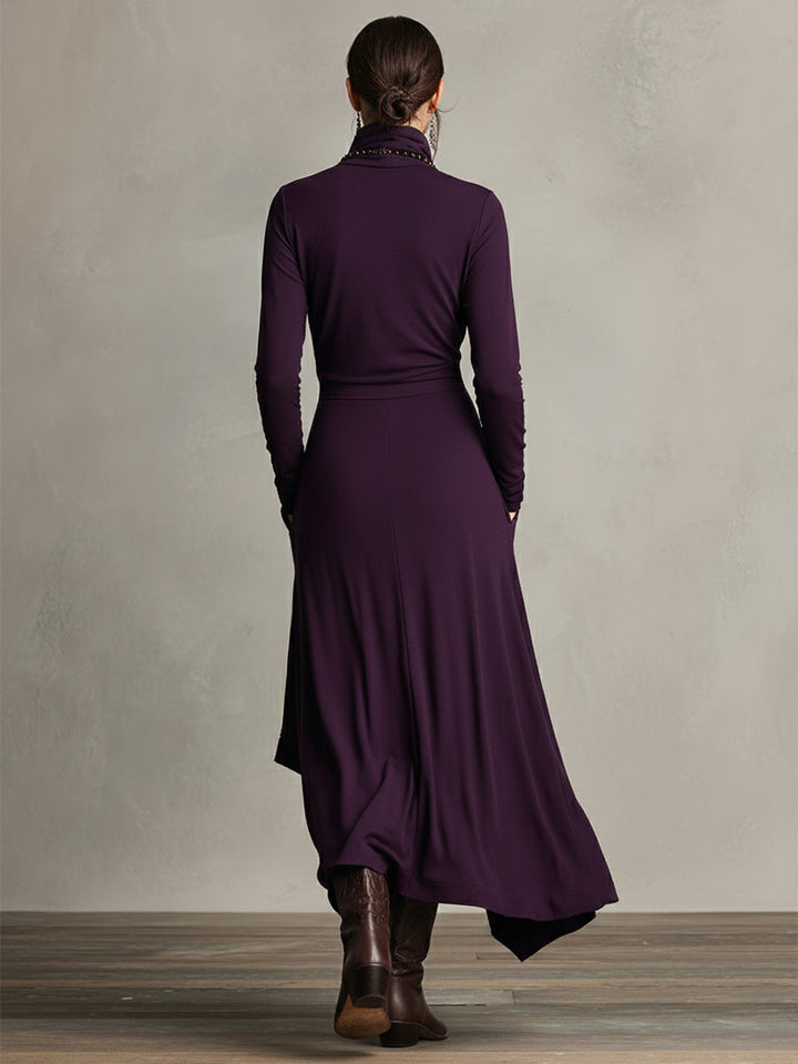 Emily & Isabella Brooks | Asymmetrical Maxi Knit Dress, Roll Neck