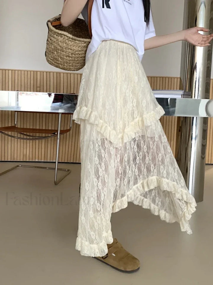 Emily & Isabella Brooks | Lace Asymmetrical Ruched Skirt