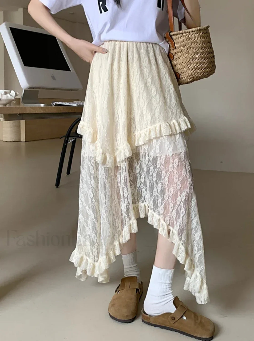 Emily & Isabella Brooks | Lace Asymmetrical Ruched Skirt