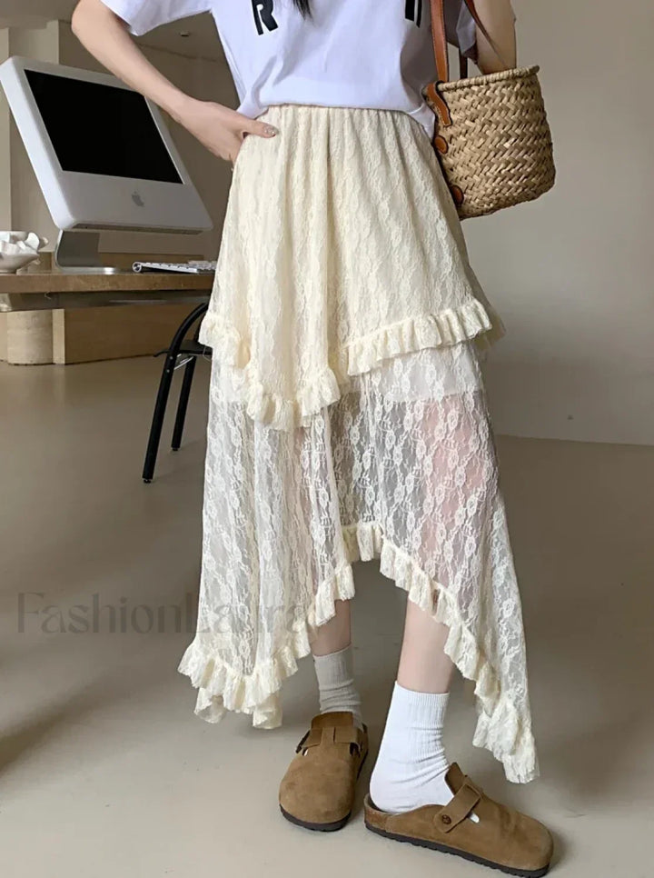 Emily & Isabella Brooks | Lace Asymmetrical Ruched Skirt