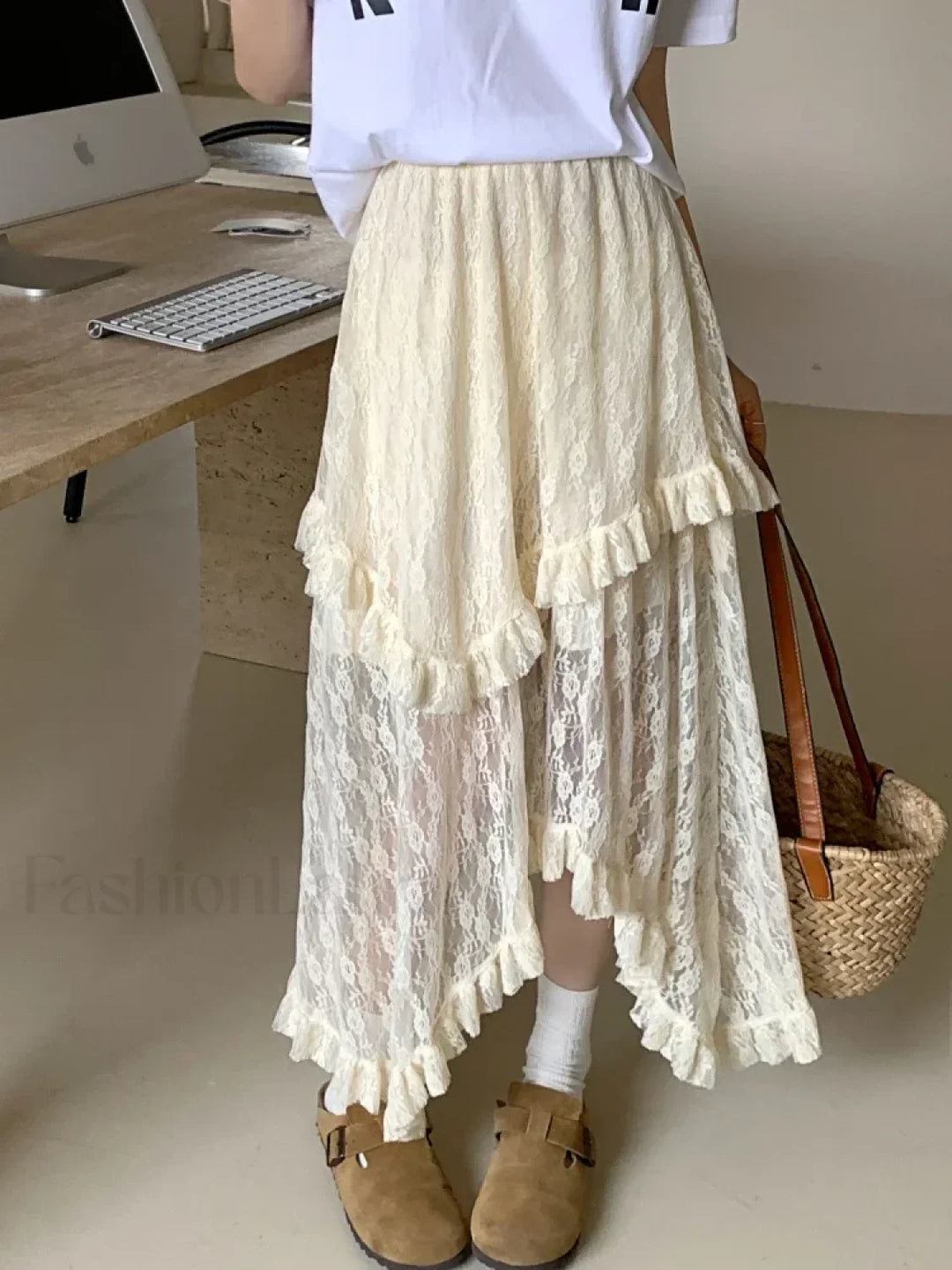 Emily & Isabella Brooks | Lace Asymmetrical Ruched Skirt