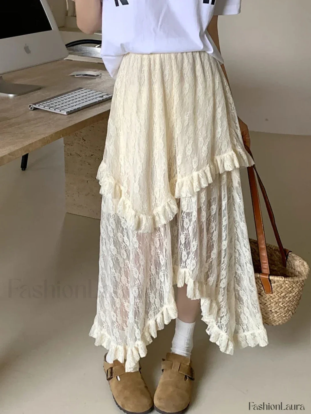 Emily & Isabella Brooks | Lace Asymmetrical Ruched Skirt