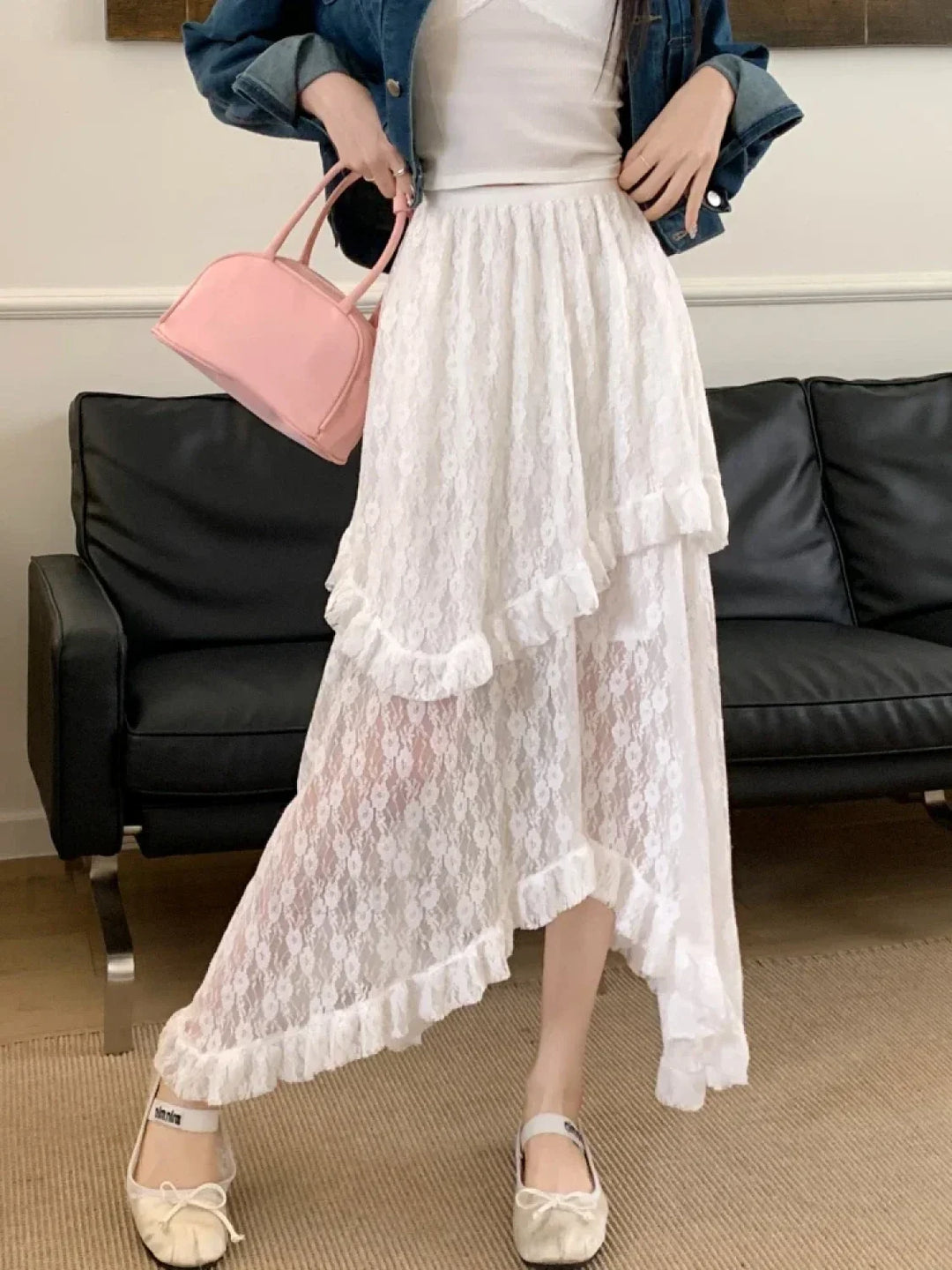 Emily & Isabella Brooks | Lace Asymmetrical Ruched Skirt