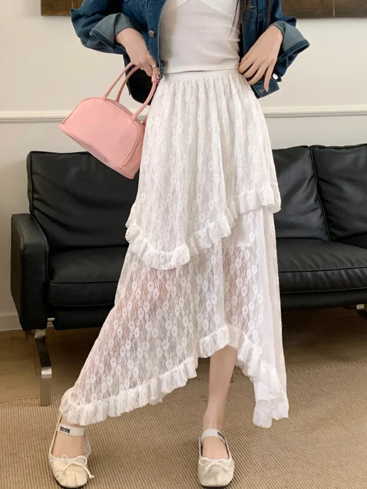 Emily & Isabella Brooks | Lace Asymmetrical Ruched Skirt
