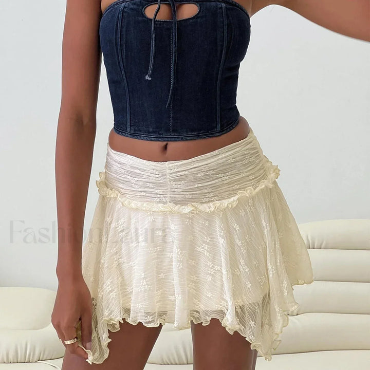 Emily & Isabella Brooks | Lace Ruffle Pleated Mini Skirt