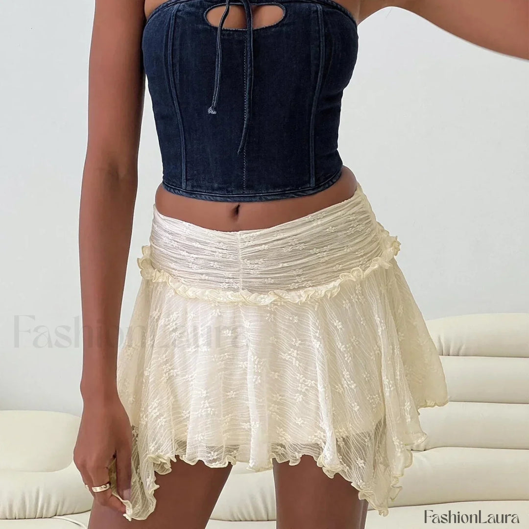 Emily & Isabella Brooks | Lace Ruffle Pleated Mini Skirt