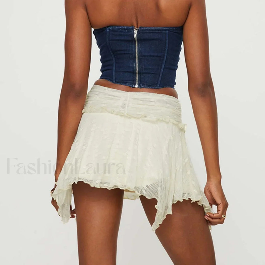 Emily & Isabella Brooks | Lace Ruffle Pleated Mini Skirt