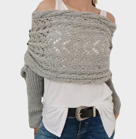 Emily & Isabella Brooks | Hollow Knit Shawl Sweater, Extended Sleeves