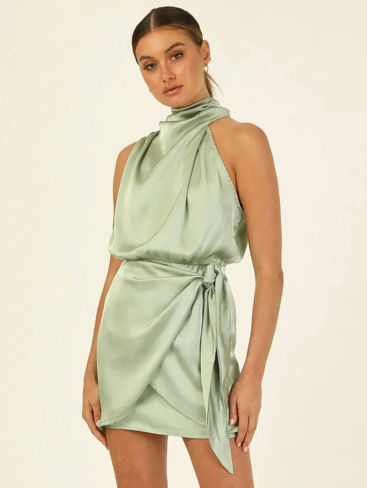 Emily & Isabella Brooks | Satin Halter Mini Cocktail Dress