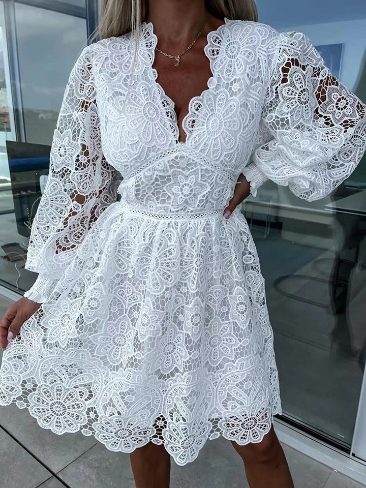 Emily & Isabella Brooks | Lace Cocktail Dress with Floral Detailing