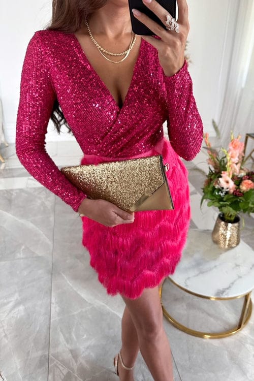 Emily & Isabella Brooks | Sequin Cocktail Dress with Long Sleeves