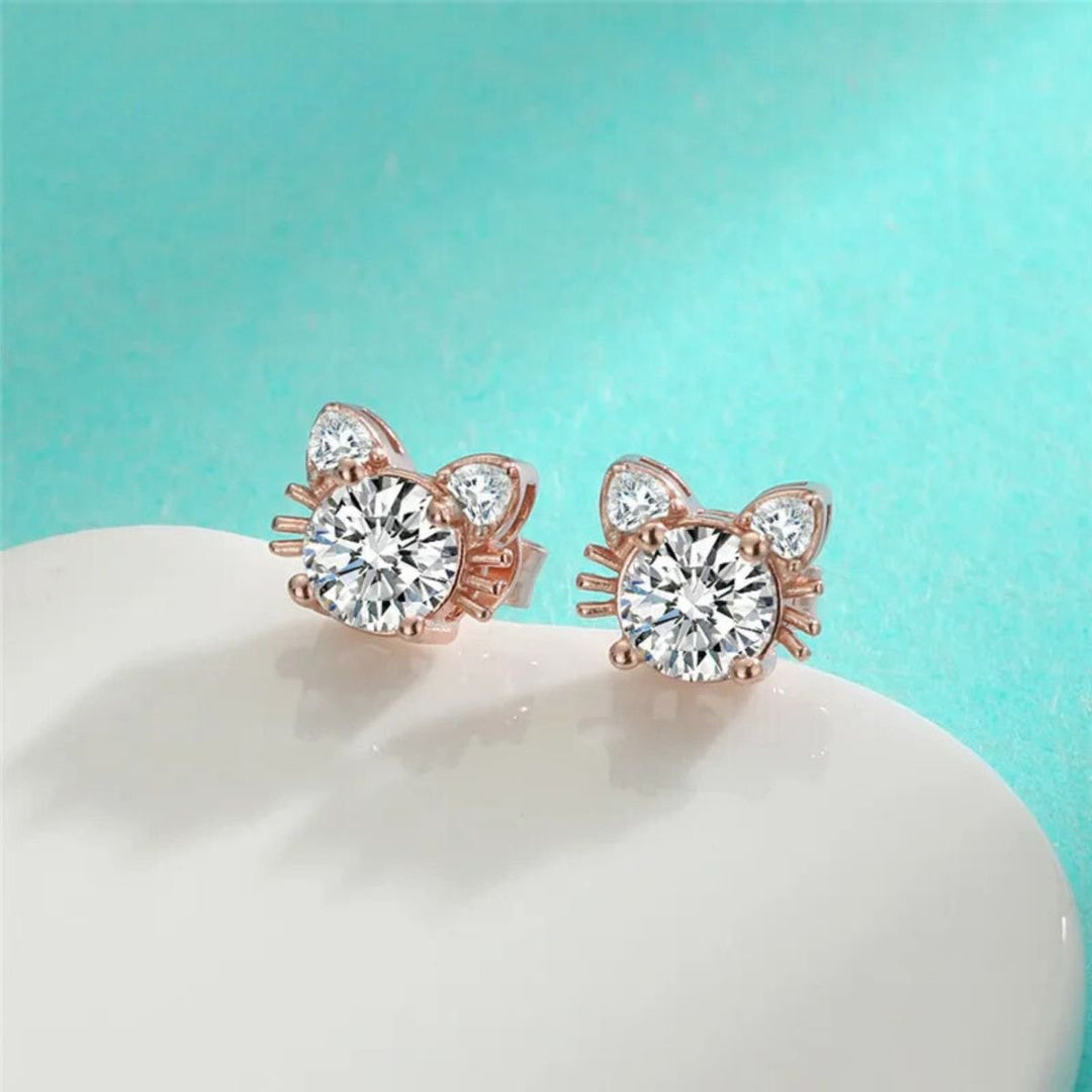 Emily & Isabella Brooks | Moissanite Cat Stud Earrings in Rose Gold Sterling Silver