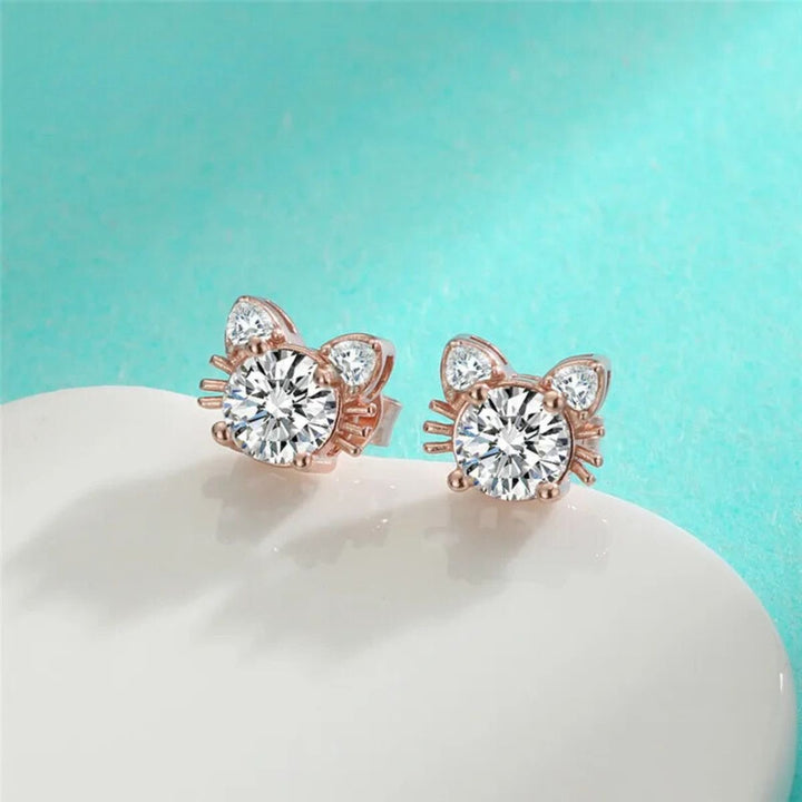 Emily & Isabella Brooks | Moissanite Cat Stud Earrings in Rose Gold Sterling Silver