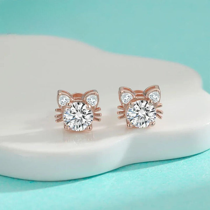 Emily & Isabella Brooks | Moissanite Cat Stud Earrings in Rose Gold Sterling Silver