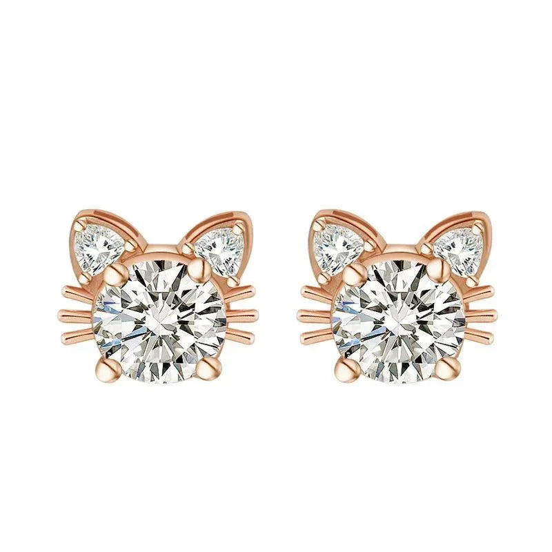 Emily & Isabella Brooks | Moissanite Cat Stud Earrings in Rose Gold Sterling Silver
