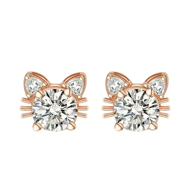 Emily & Isabella Brooks | Moissanite Cat Stud Earrings in Rose Gold Sterling Silver