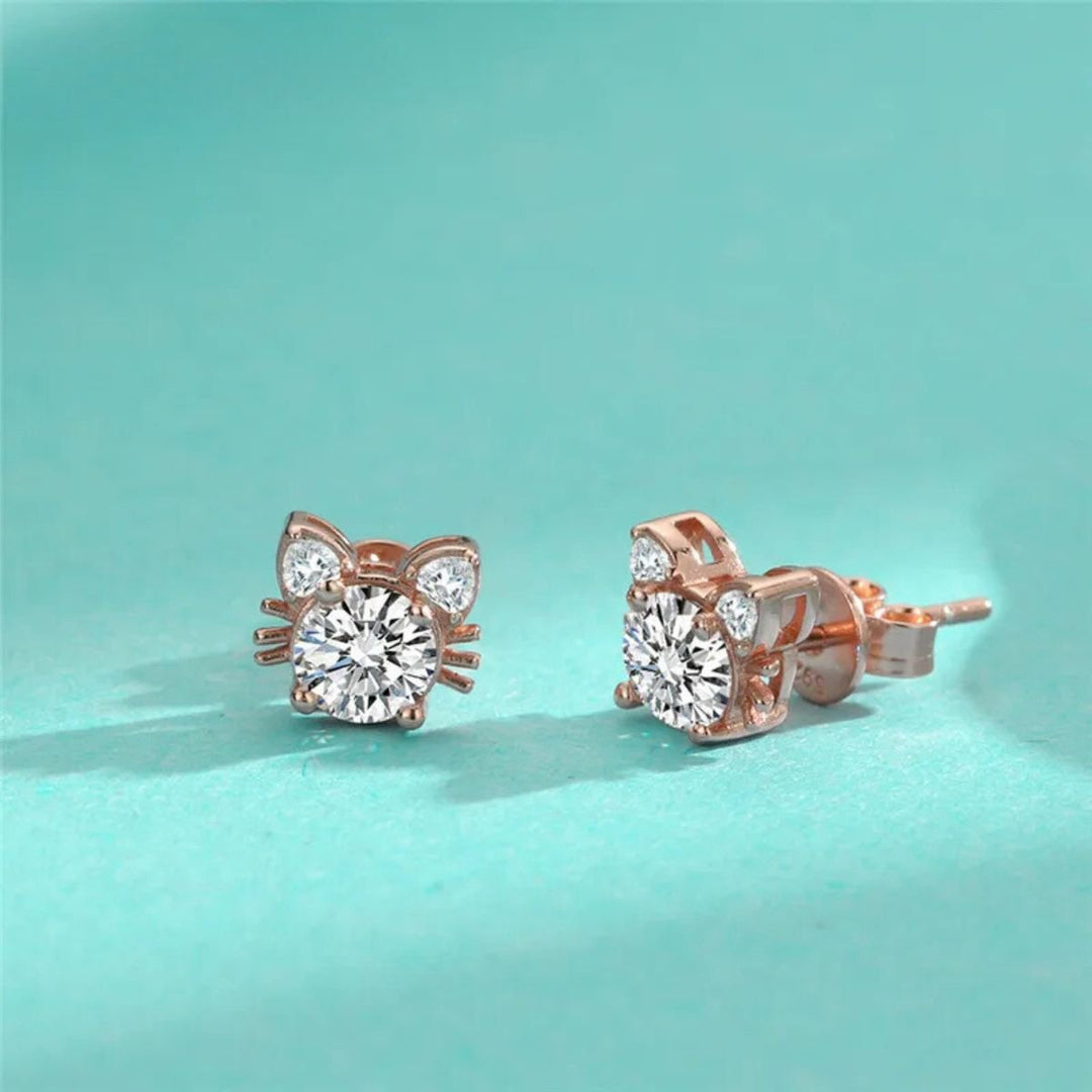 Emily & Isabella Brooks | Moissanite Cat Stud Earrings in Rose Gold Sterling Silver