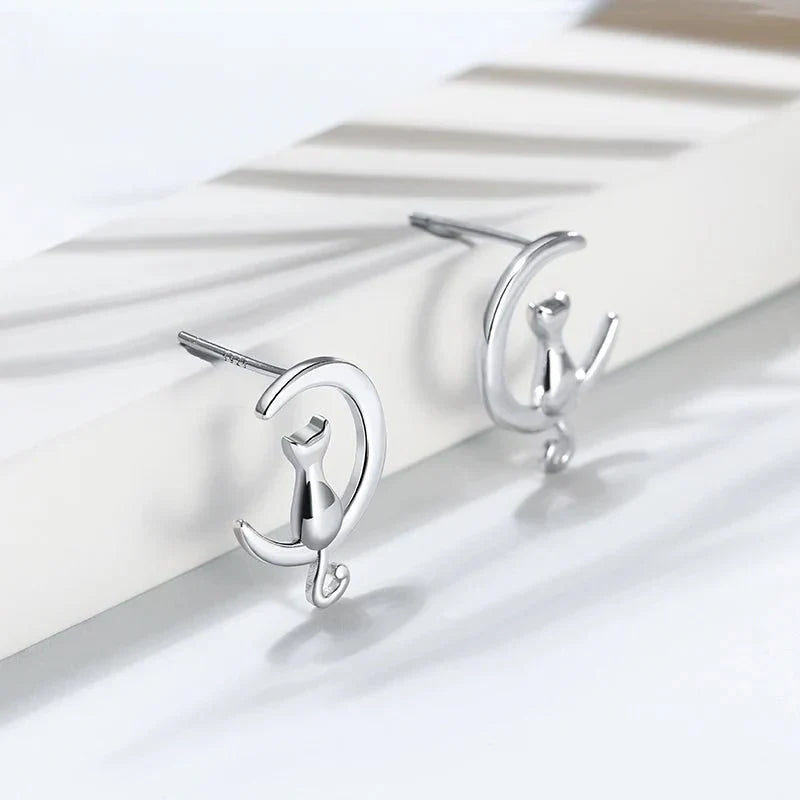 Emily & Isabella Brooks | Sterling Silver Stud Cat Earrings