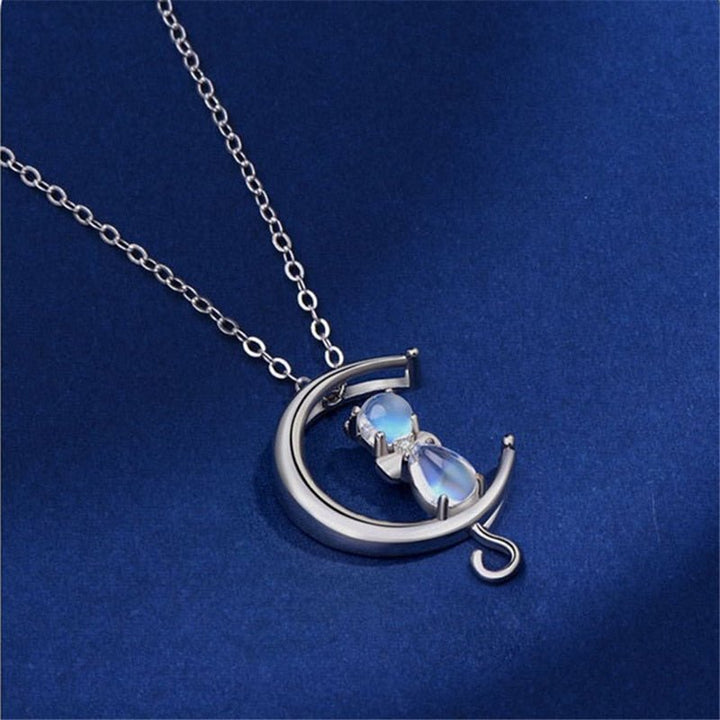 Emily & Isabella Brooks | Moonstone Crescent and Cat Necklace
