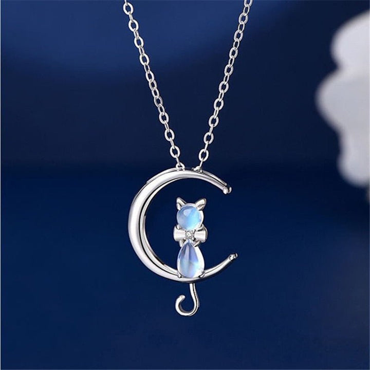 Emily & Isabella Brooks | Moonstone Crescent and Cat Necklace