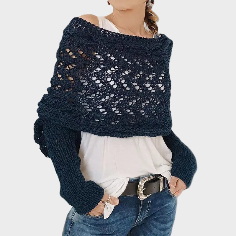 Emily & Isabella Brooks | Hollow Knit Shawl Sweater, Extended Sleeves