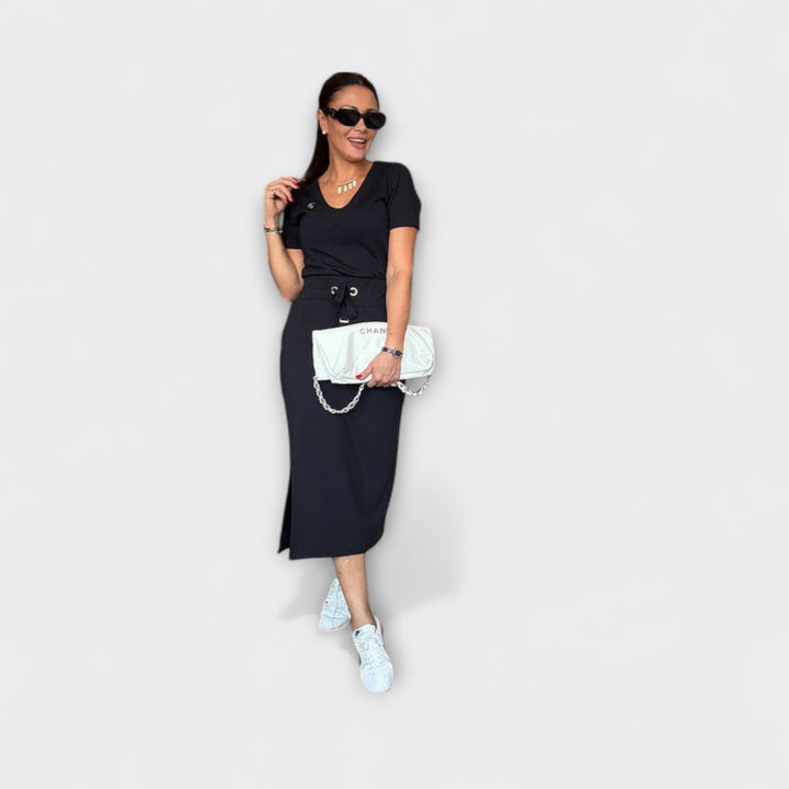 Emily & Isabella Brooks | Elegant V-Neck Top with Skirt