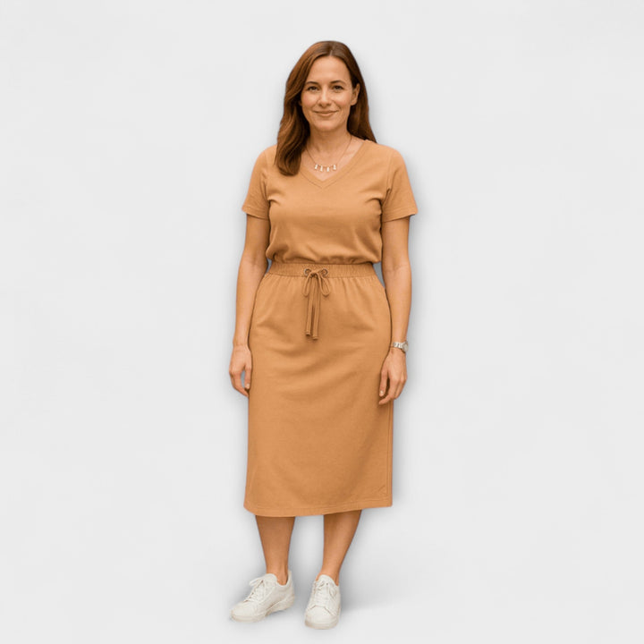 Emily & Isabella Brooks | Elegant V-Neck Top with Skirt