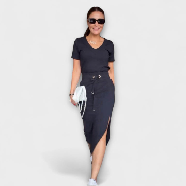 Emily & Isabella Brooks | Elegant V-Neck Top with Skirt
