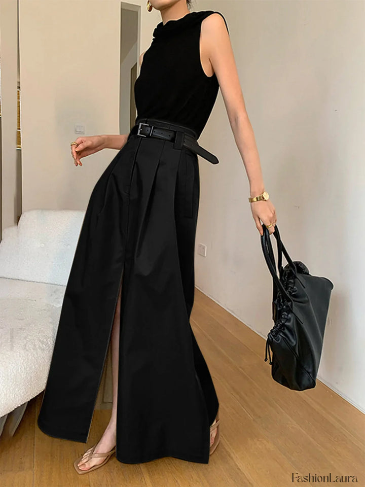 Emily & Isabella Brooks | High-Waist Pleated Flared Midi Skirt