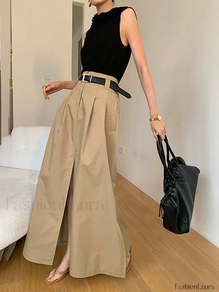 Emily & Isabella Brooks | High-Waist Pleated Flared Midi Skirt