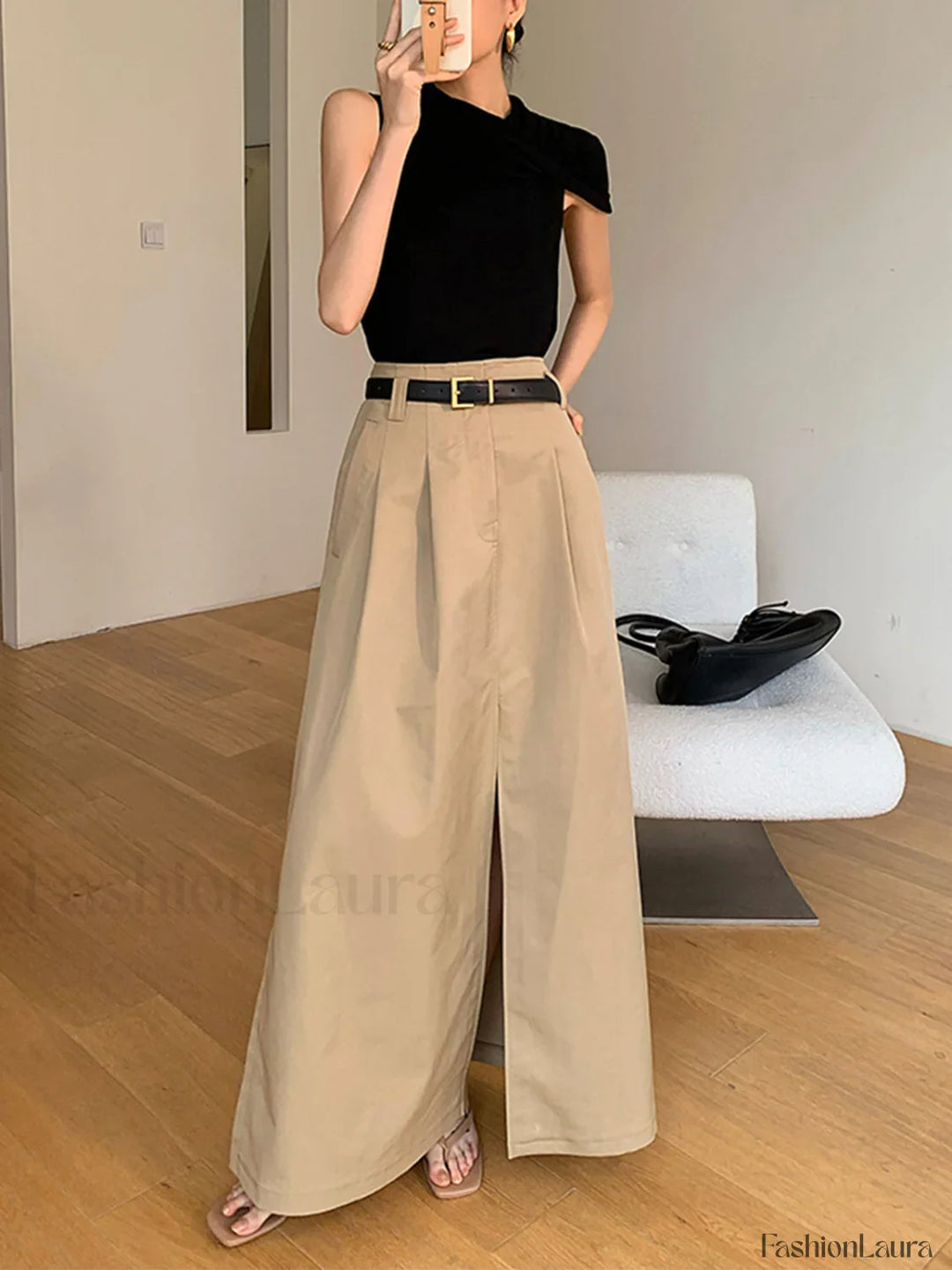 Emily & Isabella Brooks | High-Waist Pleated Flared Midi Skirt