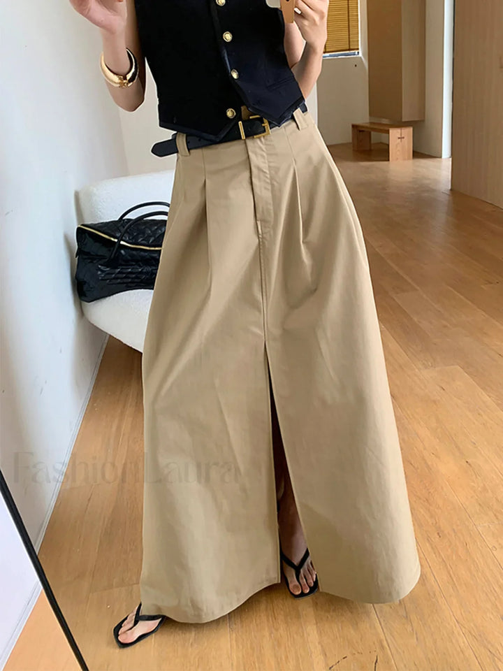 Emily & Isabella Brooks | High-Waist Pleated Flared Midi Skirt