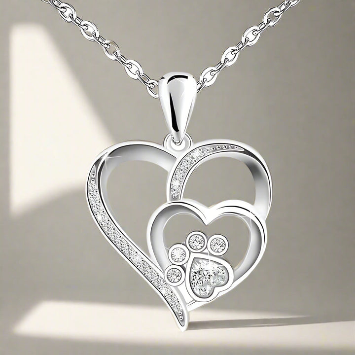 Emily & Isabella Brooks | Sterling Silver Necklace with Paw and Heart Design and Zirconia