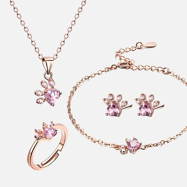 Emily & Isabella Brooks | Rose Gold Jewelry Set – 4 Pieces with Zirconia Heart (Ring, Necklace, Earrings, Bracelet)