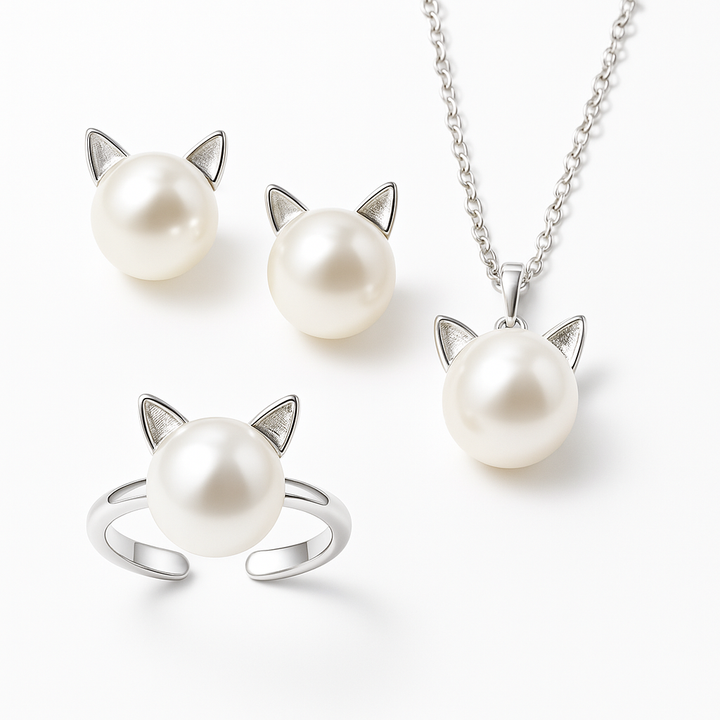 Emily & Isabella Brooks | Pearl Cat Necklace with Earrings and Ring